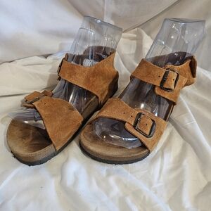 Moosefield Brown Leather Adjustable Doublebuckle Sz 8- Sandals, Moose Field - 38